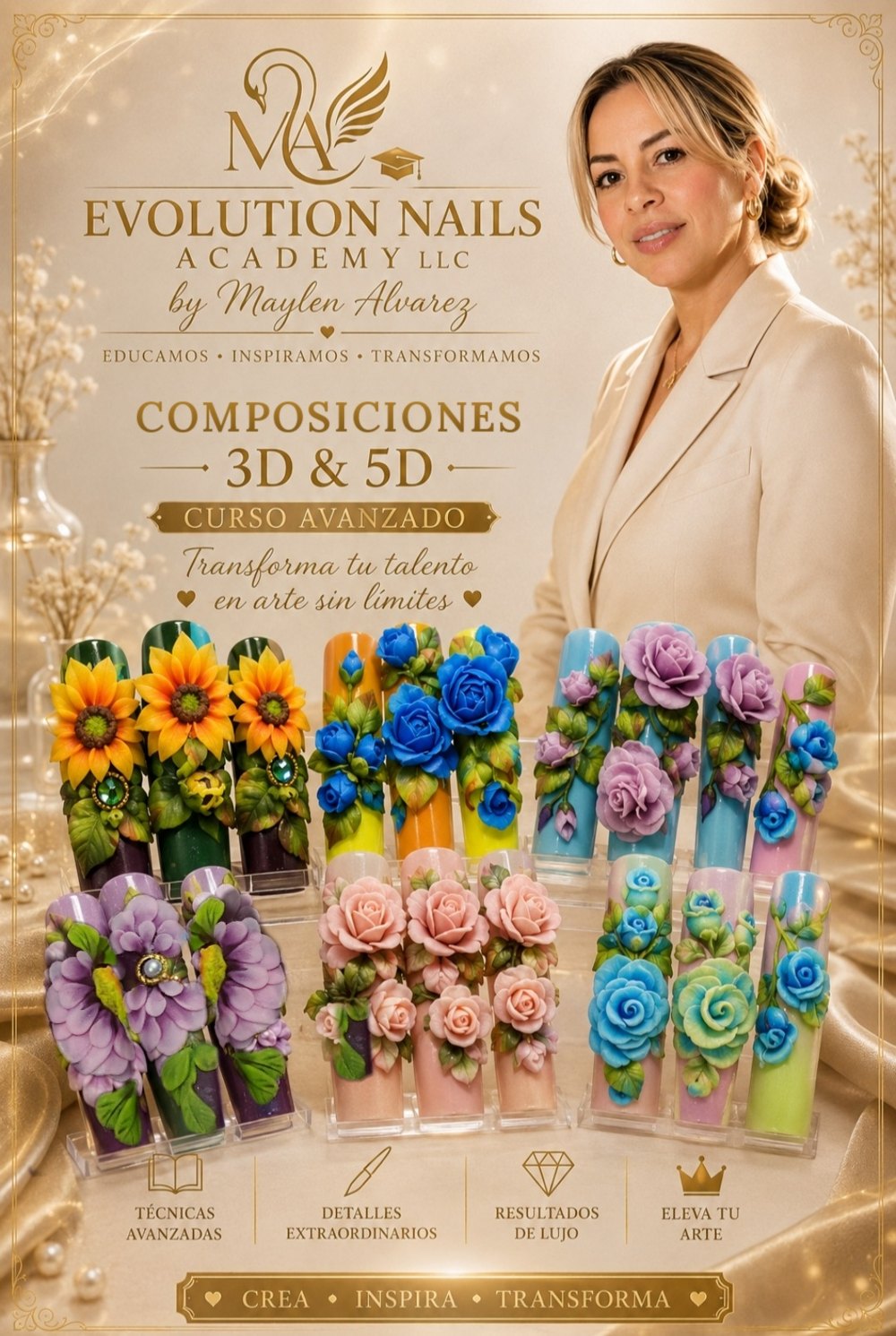 Curso Composiciones 3D y 5D, curso avanzado - Evolution Nails Academy